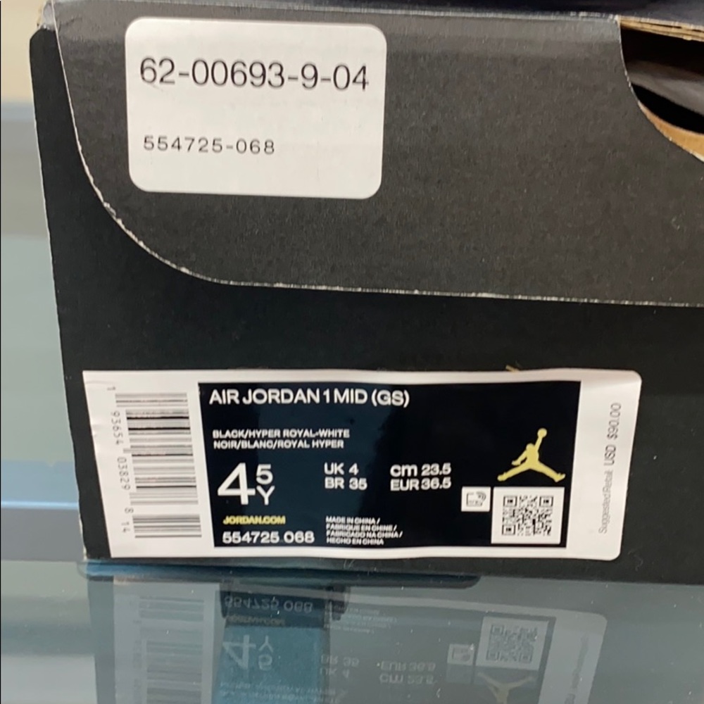 Air Jordan 1 Mid GS Sz 4.5, 554725 068 Hyper Blue